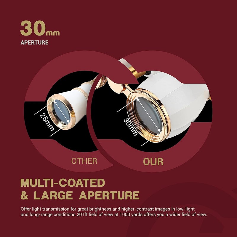 ESSLNB Opera Glasses Binoculars for Women Adults 4X30mm Theater Glasses Compact Binoculars for Theater and Concerts Antique with Case Removable Chain White - Image 3